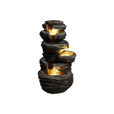 Fontaine à cascade en pierre à 25 niveaux H 25,6 "avec lumières à DEL, fontaine en pierre empilée pour décoration de patio intérieur / extérieur