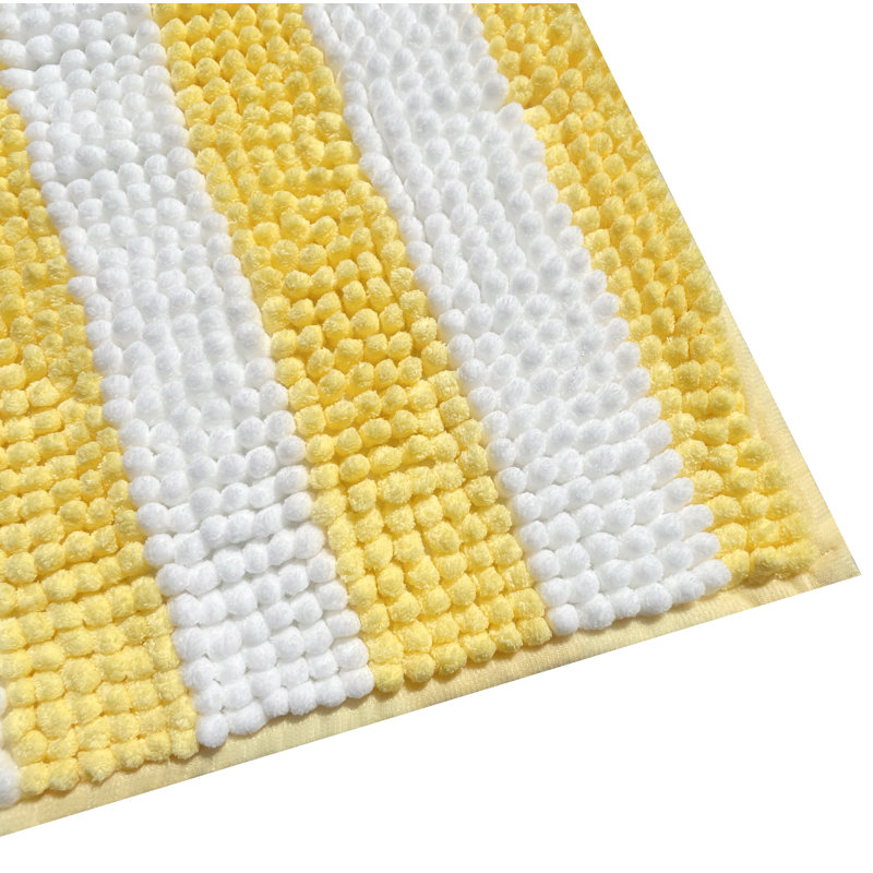 Ensemble de 2 tapis de salle de bain en chenille douce et moelleuse à rayures jaunes et douces, Jaune