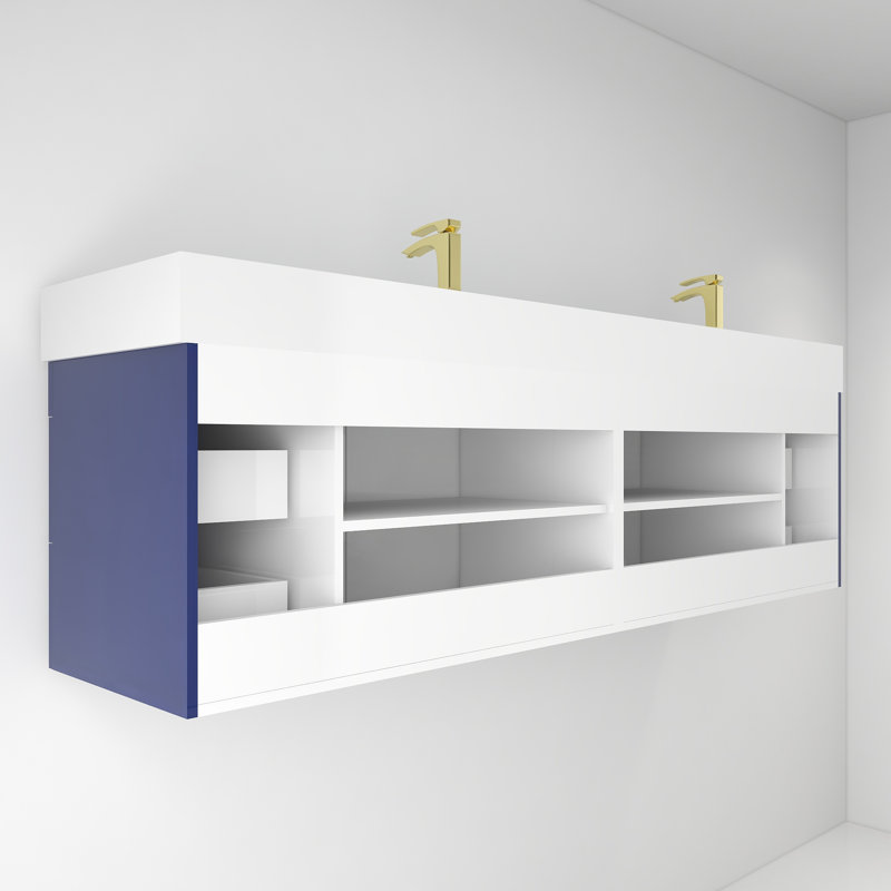 Ensemble de meuble-lavabo double 84 po 84 po, Bleu nuit brillant