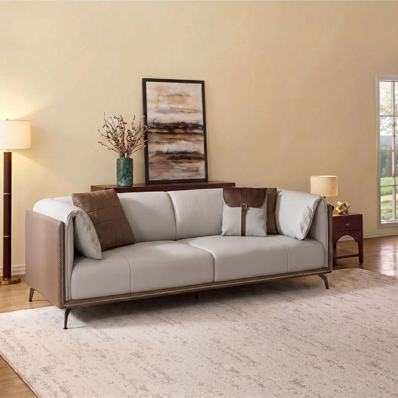 70.9''  Faux Leather Loveseat with 2 Accent Pillows, Mid-Century Modern 2-seats Couch for Living Room, Office , 2