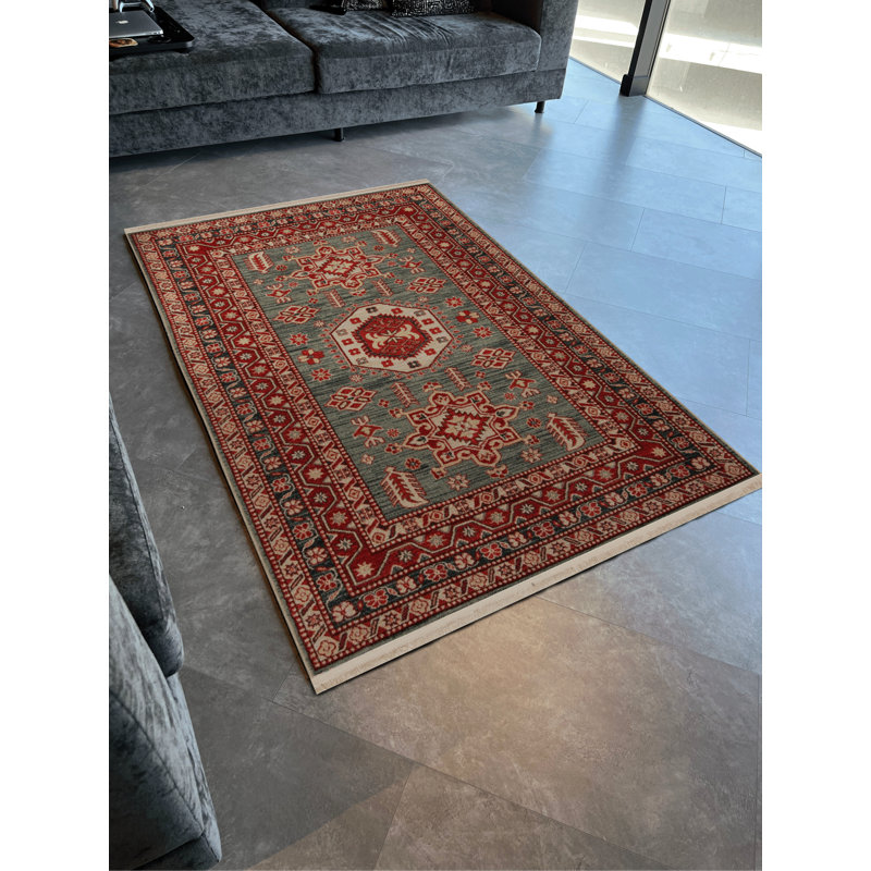 Tapis décoratif rouge à motif rouge à motifs traditionnels, Tapis de couloir 3 pi 10 po x 9 pi 10 po