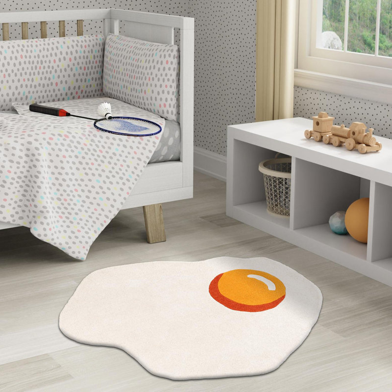 Tapis unique en laine pour enfants, Œuf 5 pi 1 po x 5 pi 1 po