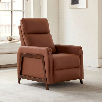 Mid-Century Modern Push-Back Wood-Framed Leather Recliner