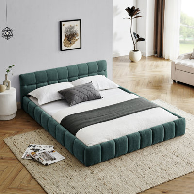 Grand cadre de lit tapissier grand avec tissu épais, lit plateforme grand format en chenille avec tête de lit et structure solide. Aucun sommier tapissier requis, vert (68 po x 86,5 po x 23,5 po)