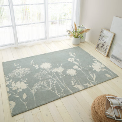 Meadowsweet Floral Machine Woven Green Rug