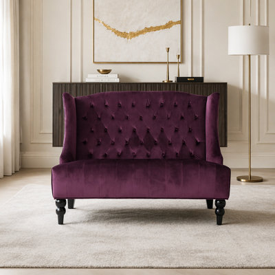 Velvet Wingback Loveseat with High Back and Turned Legs