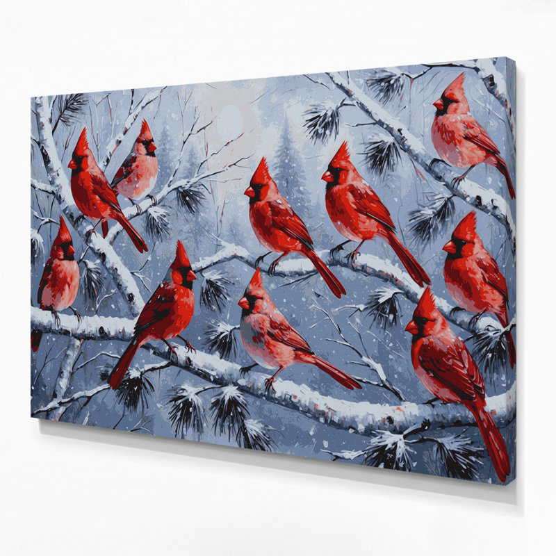 Art mural sur toile de Noël, cardinal de Noël sur des branches couvertes de neige, H 11 po x l 14 po