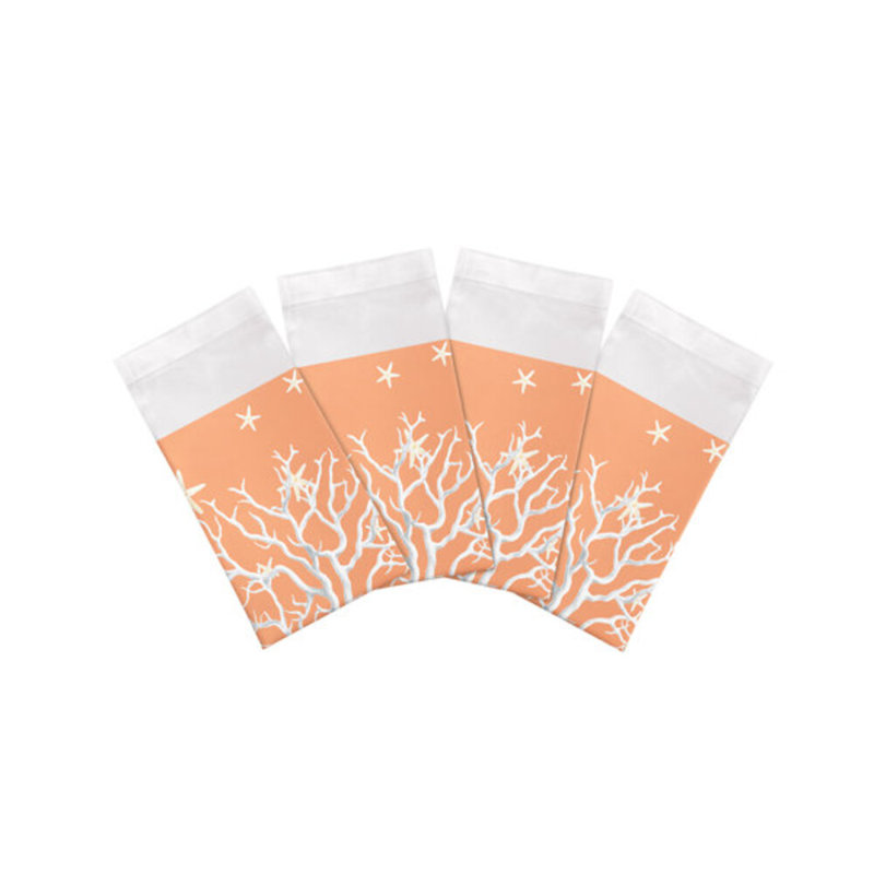 Coral Branch Cotton Sateen Dinner Napkins, Peach