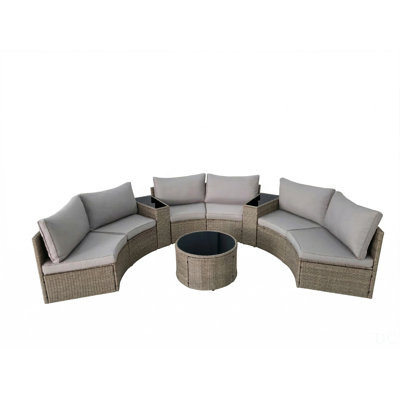 Durable Half-Moon Sectional Round Patio Furniture Set With All-Weather Wicker And Comfortable Seating