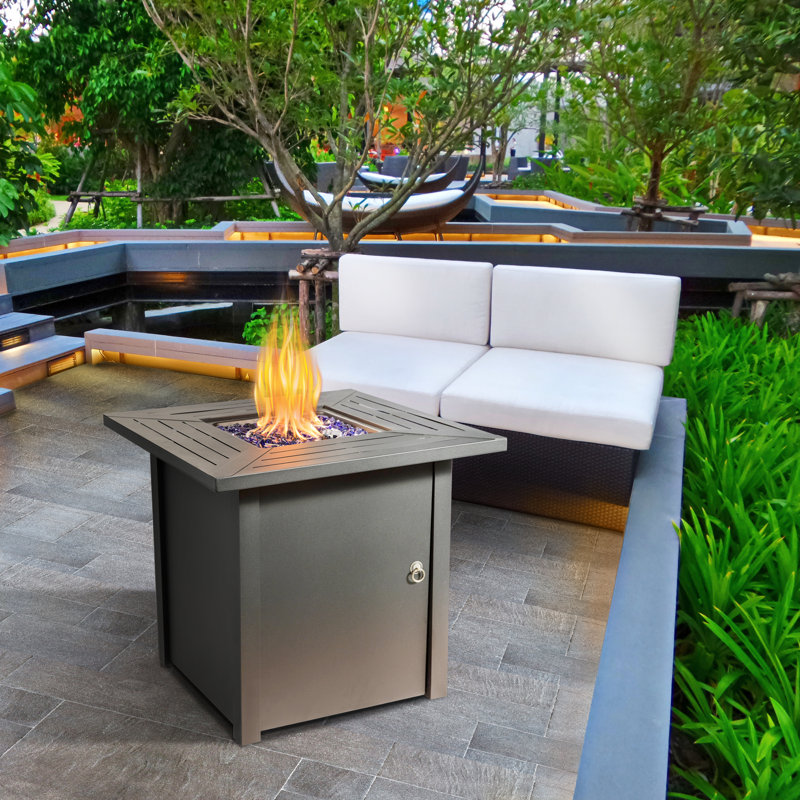 Permelia Square Steel Propane Fire Pit Table with Hidden Fuel Tank