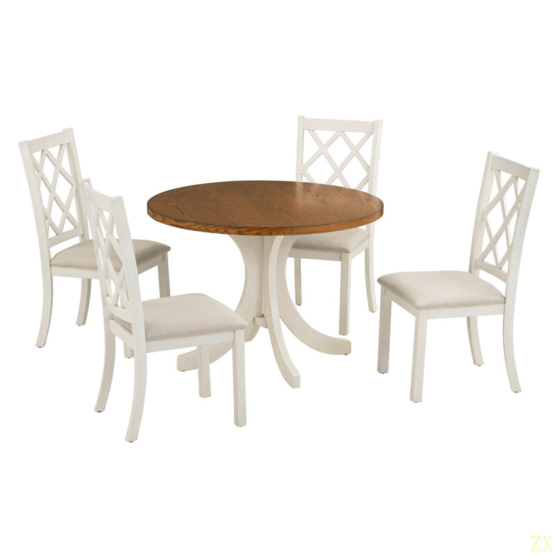 Ensemble de table de salle à manger 5 pièces Mid-Century, Beige, Noyer / beige