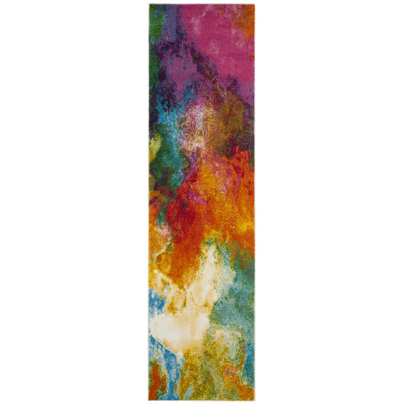 Ciara Watercolor Performance Abstract Rug, Runner 2'3" x 16'