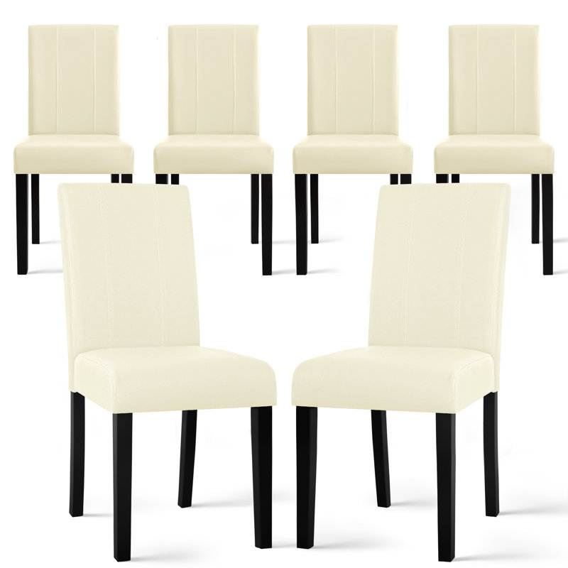 Modern Faux Leather Waterproof Upholstered Dining Chair (Set of 6), Ivory