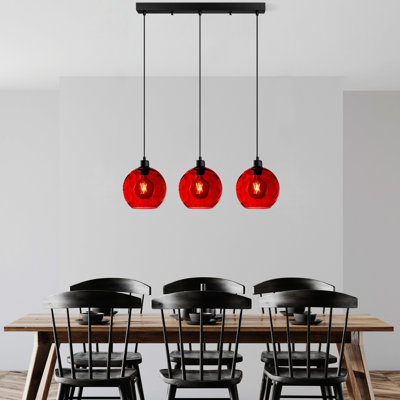 Elegant Adjustable Chandelier, Red Metal Body, 27.6 x 7.9 x 47.2 inches | Adjustable Height 15.7 - 47.2 inches | 3 x E27 Max 40W Sockets, Perfect for Dining Room & Living Spaces | Stylish Illumination, Bulb Not Included
