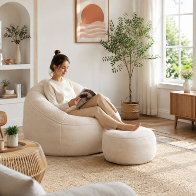 Pouf pouf en microfibre avec repose-pieds, beige