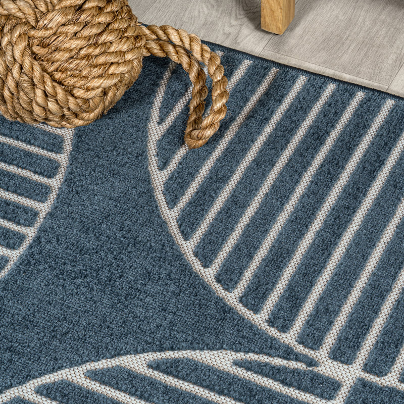 Nordby High-Low Geometric Arch Scandi Striped Navy/Cream Indoor/Outdoor Rug, Rectangle 7'10" x 10'