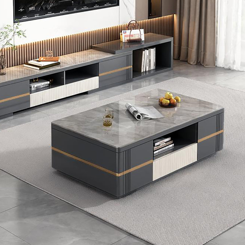 Table basse simple à plaque de pierre haut de gamme, H 17,7 po x L 55,1 po x l 31,5 po, Gris, Gris