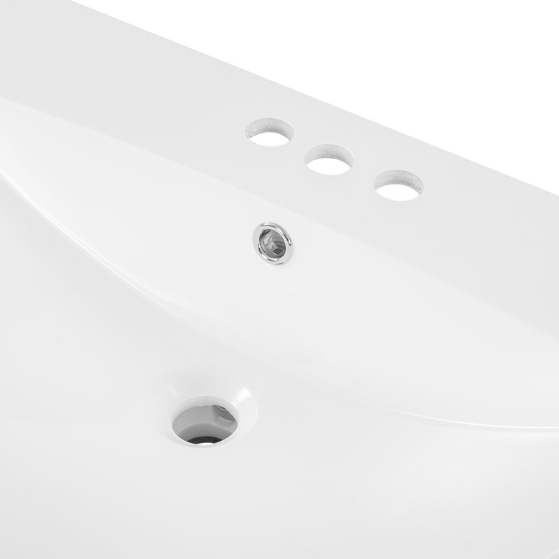 Comptoir de salle de bain 36 po, céramique, lavabo blanc, aucun accessoire supplémentaire inclus, 3 trous de robinet pré-percés, fixation 4 po, style moderne, profondeur 18 po, hauteur 6,6 po