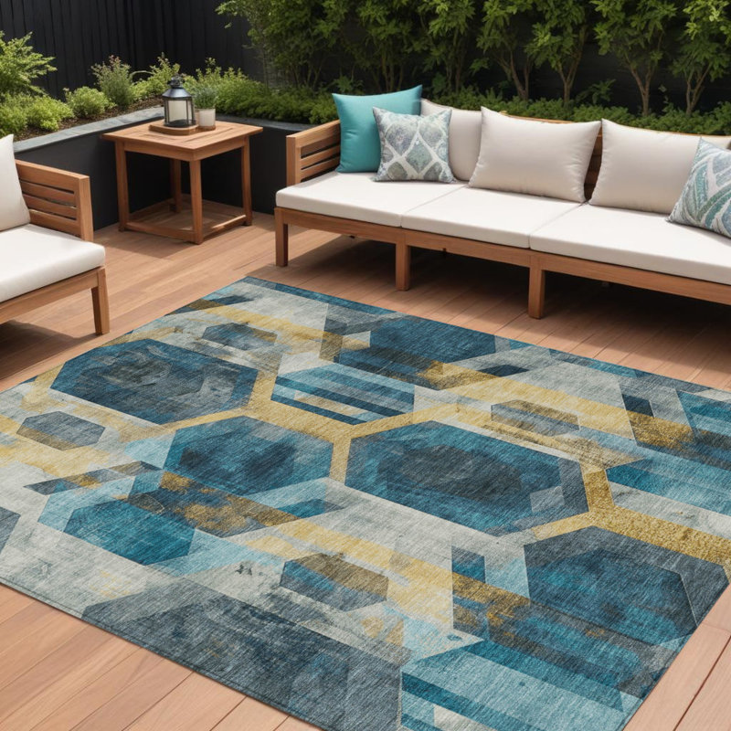 Tapis extérieur bleu sarcelle lavable 9 pi x 12 pi bleu sarcelle