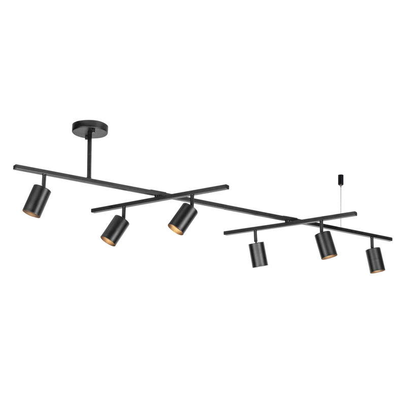Ensemble de rail d'éclairage 6 lumières, L 64 po, Noir