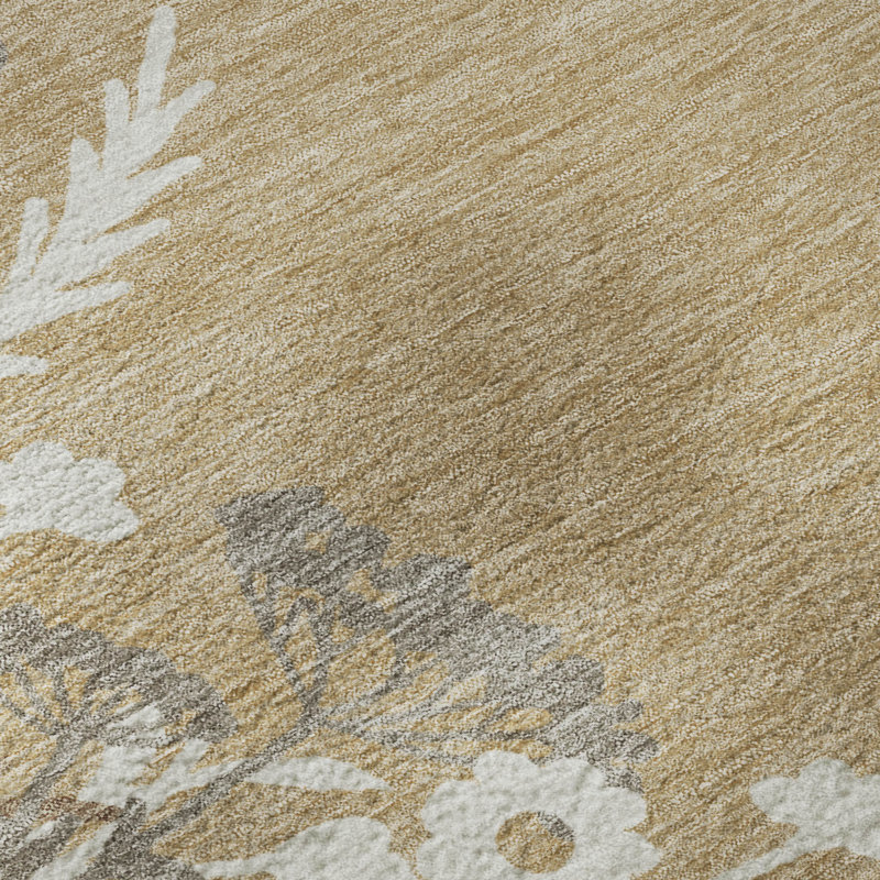 Tapis floral lavable à la machine de qualité supérieure Mayfield AMF2334, Gold, 3 pi x 5 pi