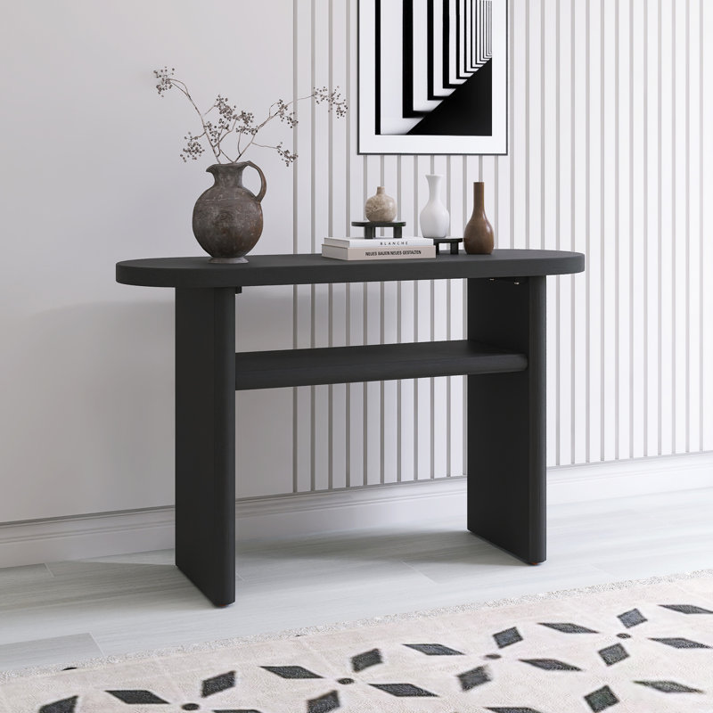 Console minimaliste avec bords arrondis et tablette robuste, Noir, noir, noir, noir