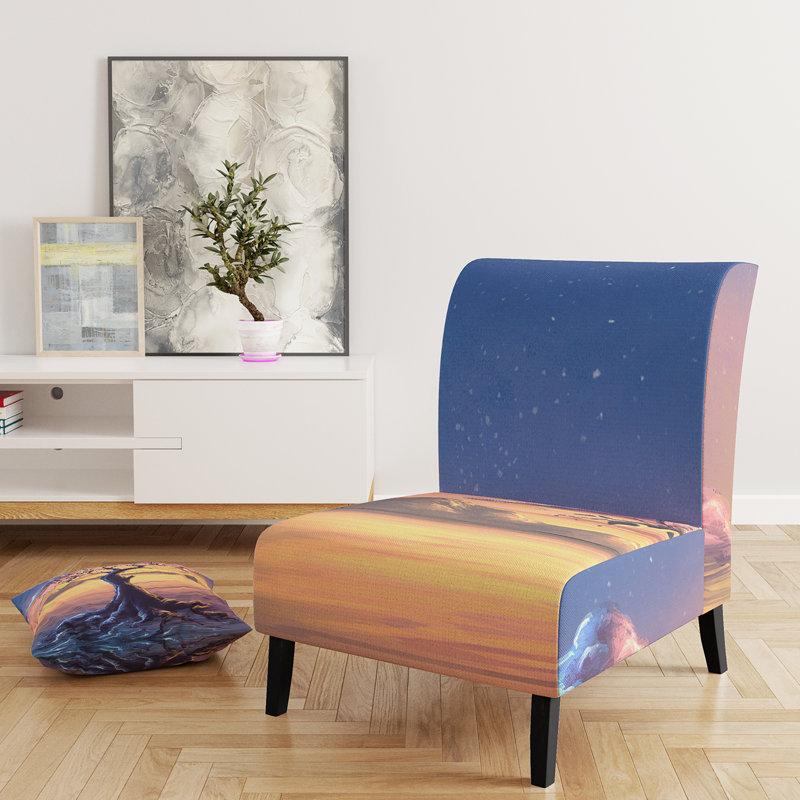 Brechta Vibrant Curve Design II - Velvet Upholstered Modern Slipper Chair, Yellow/Blue