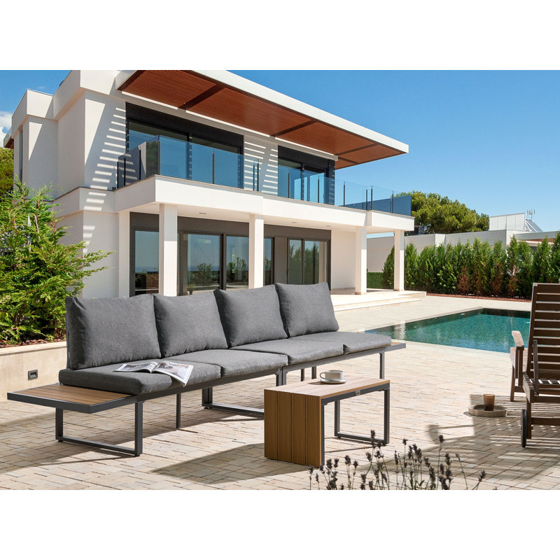 Garden Corner Sofa with Table 4 Seater Right Hand Modular, Grey, Black/Natural