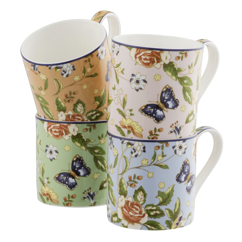 Cottage Garden Multicolor Ceramic Floral Mugs Set of 4