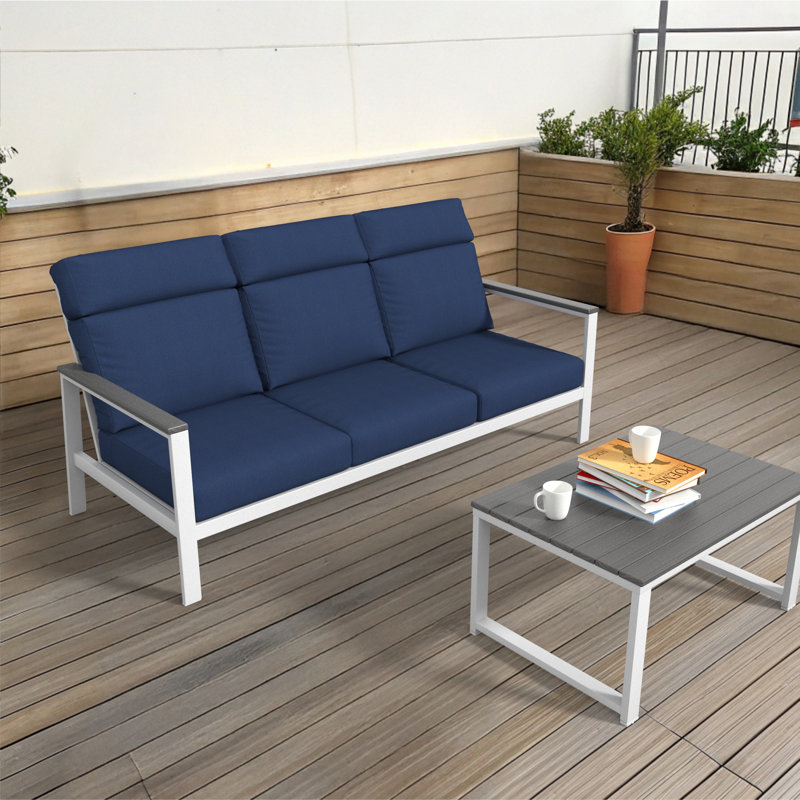 Townsend Metal Outdoor Sofa With Sunbrella Cushion, Solid Color, Canvas Navy