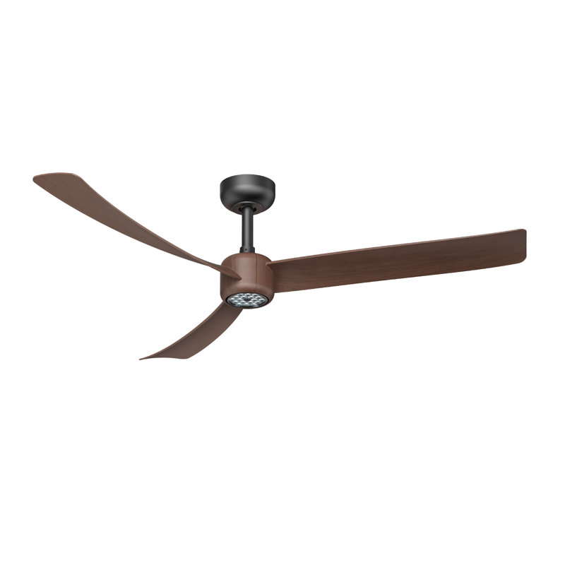 52 Inch Ceiling Fan With Led Night Light Remote Control, Black with Brown Blades 