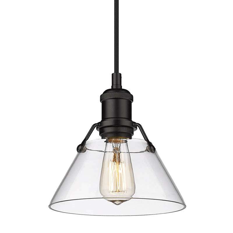 Luminaire suspendu conique à 1 lumière Weatherford, Noir mat, Verre transparent, H 129 po x l 7,5 po x P 7,5 po