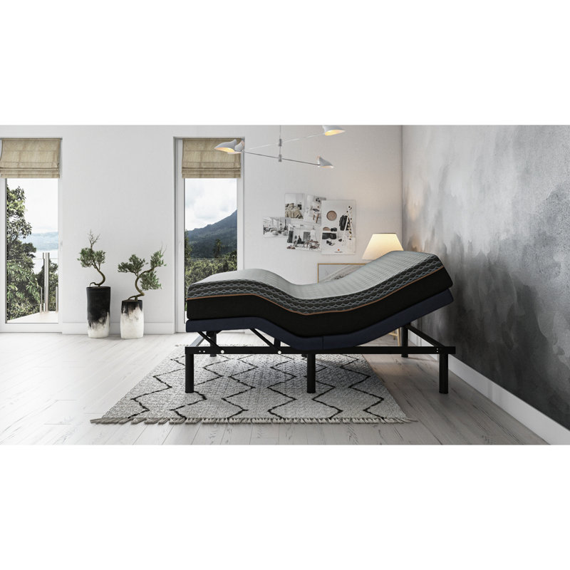 Full Adjustable Bed Base With Os3: 3 Vibration Modes, Center Folding Design, 14.69 In Height Head & Foot Position Adjust, Massage Intensity Levels