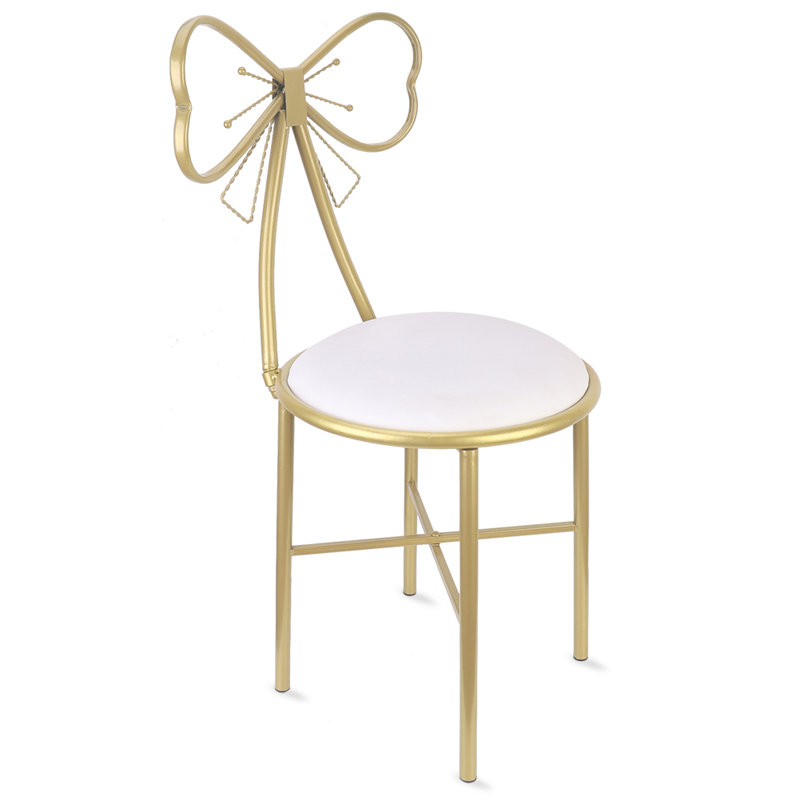 Pink Velvet Dining Chair Dressing Stool Sturdy Makeup Vanity Chair For Bedroom Living Room, White