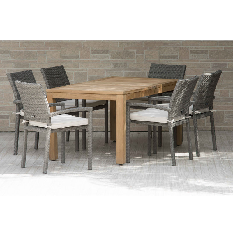 Ensemble de salle à manger rectangulaire pour 6 personnes 63 po Anautica, Gris, Blanc cassé