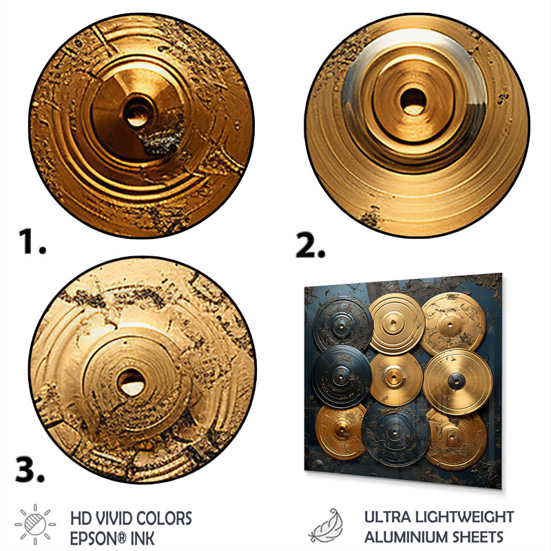Disque vinyle doré et gris Melody III - Disques vinyle, art mural en métal, H 16 po x l 16 po