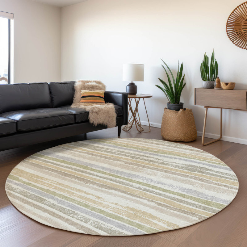Tapis ivoire intérieur / extérieur lavable à la machine Chayden ACN1019, Rond 8 pi