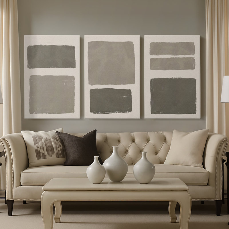 Neutral Color Block I - Toile tendue sur mesure avec châssis - 3 pièces, H 48 po x l 96 po