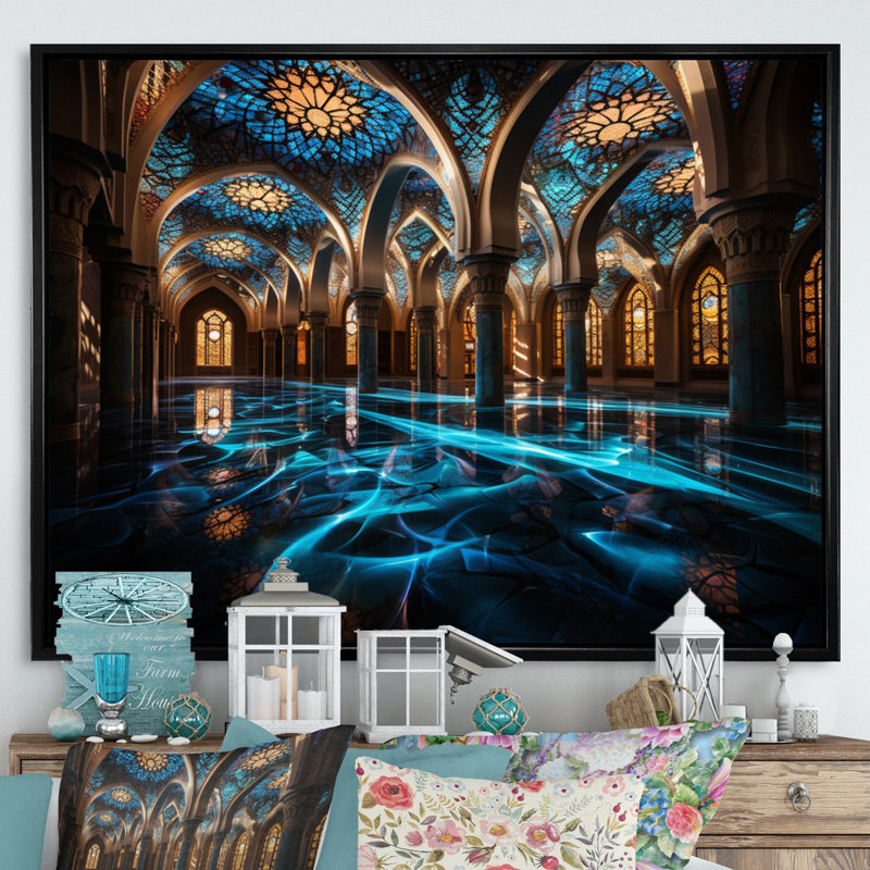 «Mosquée de l'Islam», reproduction d'art, H 30 po x l 40 po x P 1,5 po, Cadre flottant noir