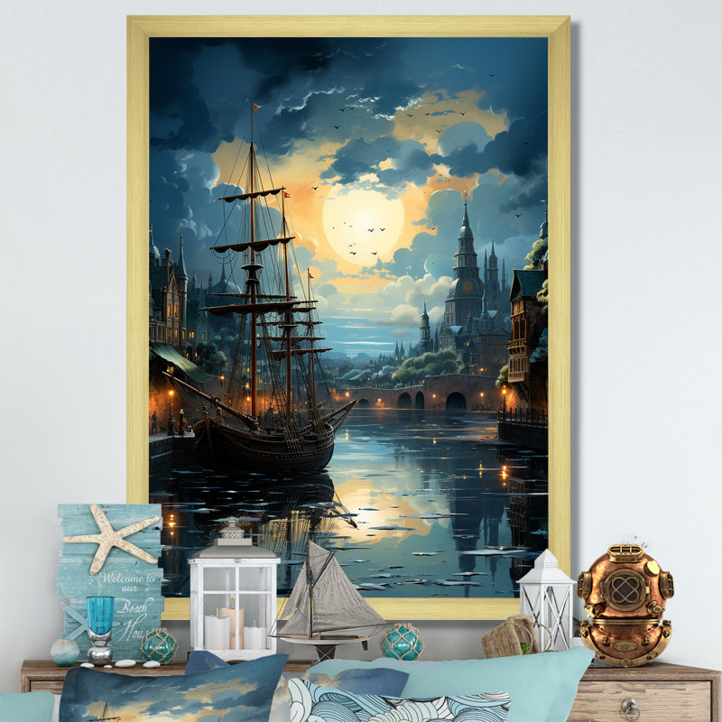 Port Nautical Dreams II sur impression sur toile, H 20 po x l 12 po x P 1 po, Encadrement doré
