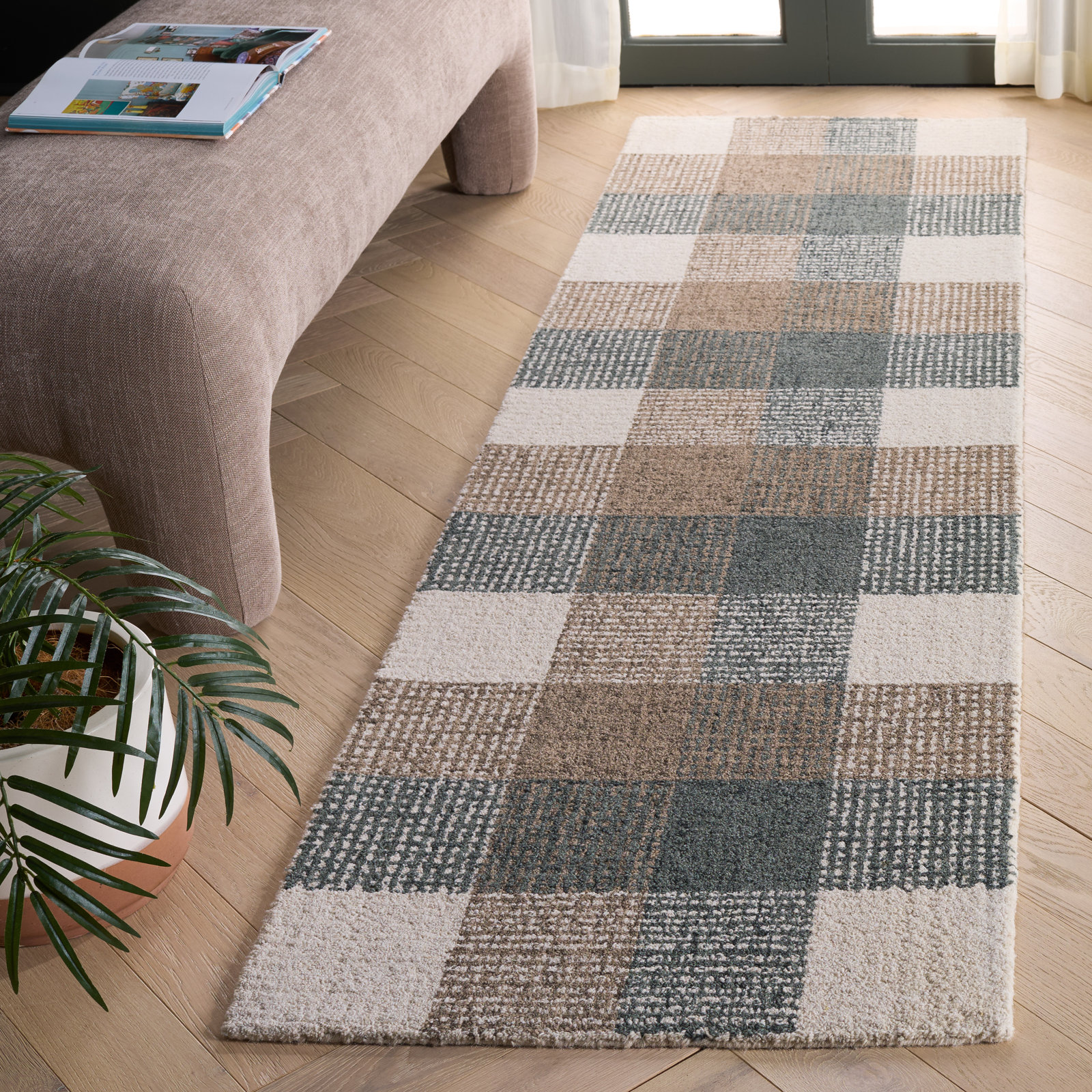 Hand-Tufted Wool Plaid Rug, Runner 2'3" x 8'