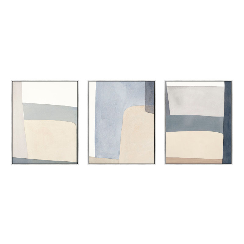 Grey Hue Set Of 3 by Julia Balfour, Picture Framed Canvas, 25" H x 60" W, Silver