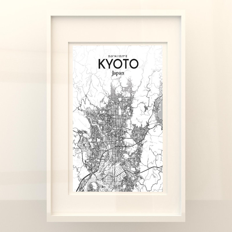 Kyoto City Map In Tones - No Frame Print, 36cm H x 24cm W x 0.05cm D