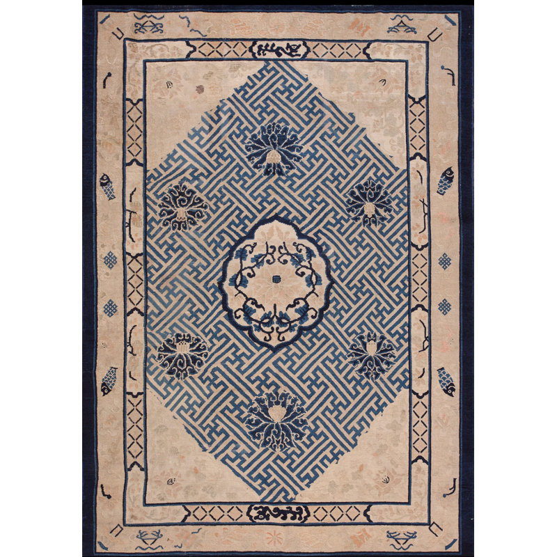 Antique Peking Chinese Medallion Black 1870s Rug