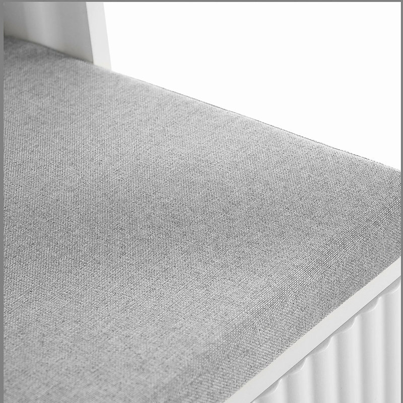 Portemanteau moderne 4-en-1 avec coussin, portemanteau polyvalent avec 8 crochets et pieds dorés, banc d'entrée avec tablettes réglables et portes cannelées pour le couloir et le salon