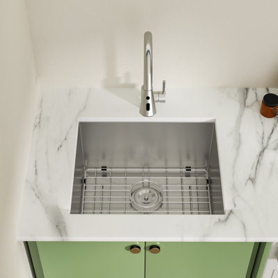 21" L x 18" W Undermount 16-Gauge Stainless Steel Laundry Sink with Sink Grid, Strainer and Roll-Up Rack