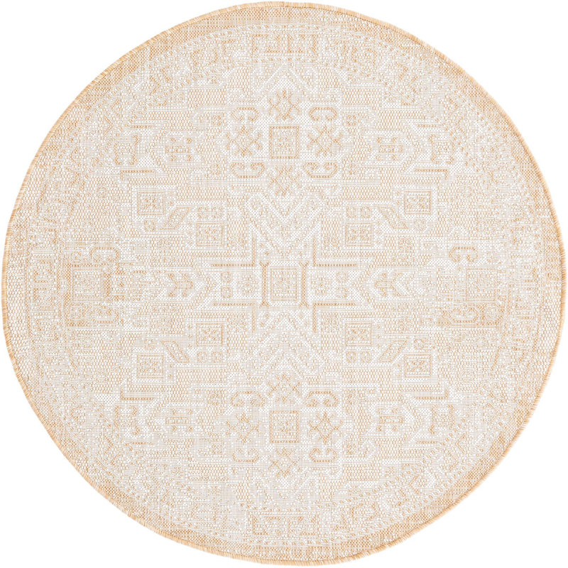 Tapis d'extérieur couleur ivoire Chand, Rond 4 pi