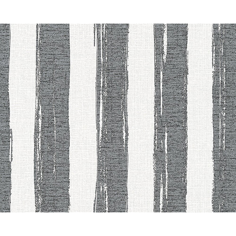 Rouleau de papier peint à rayures 33 pi x 21 po textile natural fraîche Haldeman, Noir / Blanc