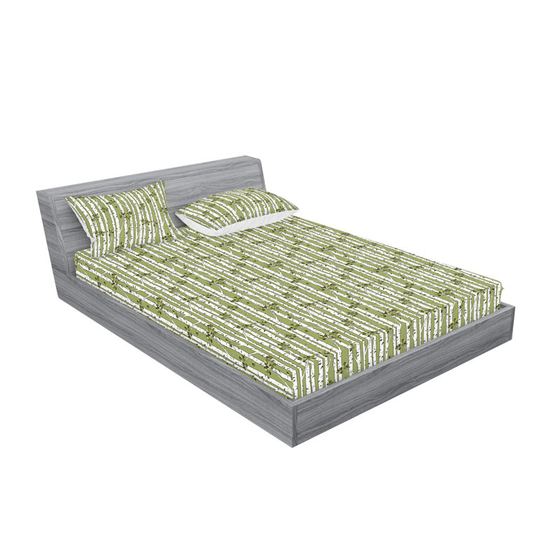 Drap-housse et taie décorative Ambesonne Long Exotic Trees Asia Vibes vert olive pâle et blanc