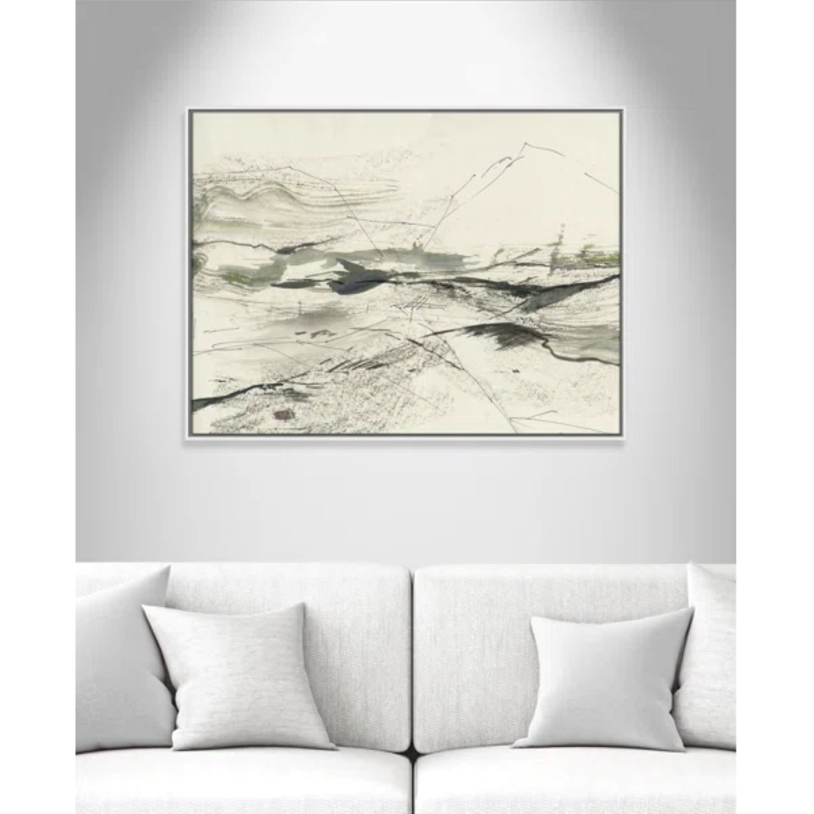 Green Sketches Print by PI Studio, 31.5" H x 41.5" W x 2" D, White Floater Framed, No Mat